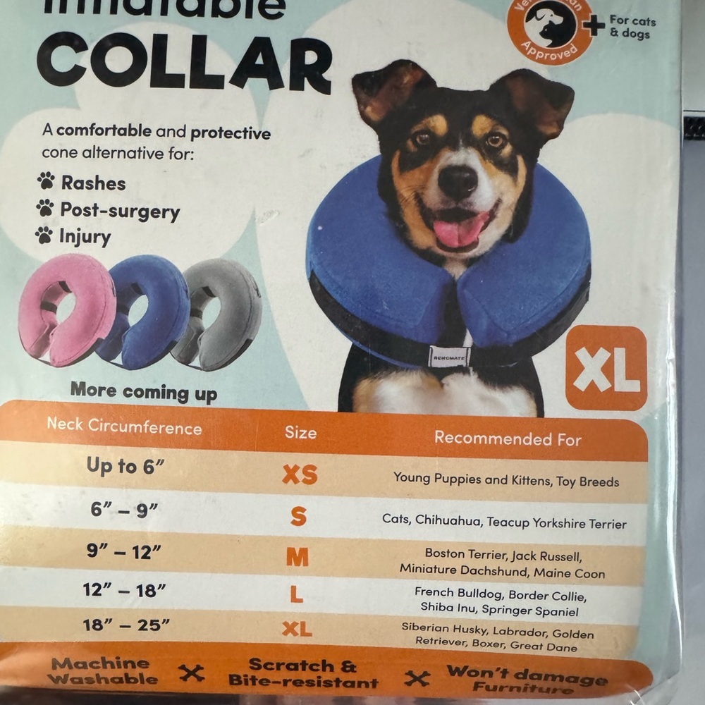 New Bencmate Inflatable Collar for Dogs & Cats. Size Medium